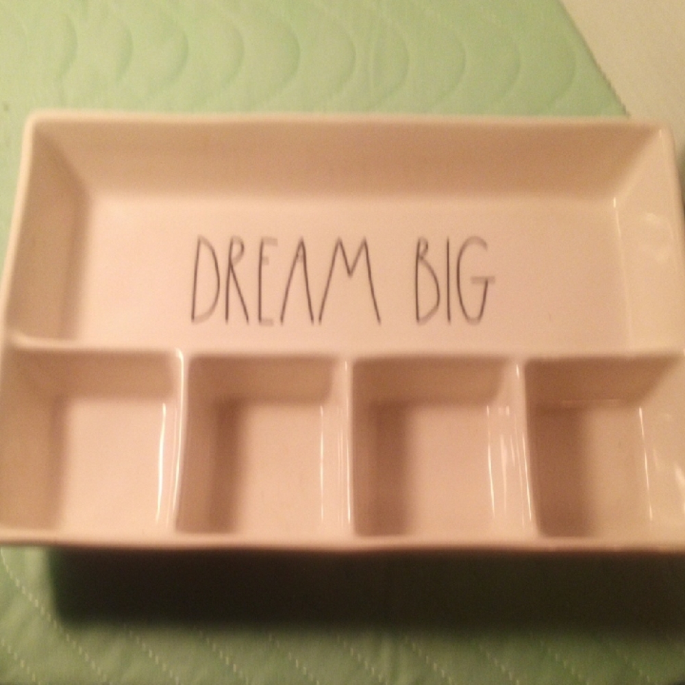 White Ceramic Tray with 'Dream Big' Text